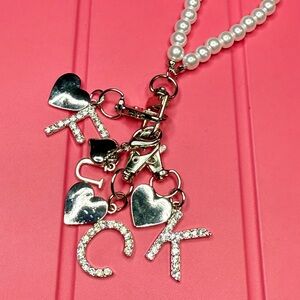 Pearl and Silver Heart Charm Keychain
